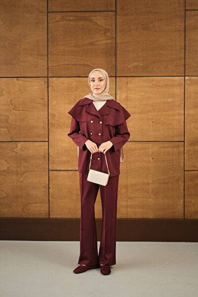 LOCCO Set dublu detaliat cu nasturi în față și țevi de damă, roșu claret