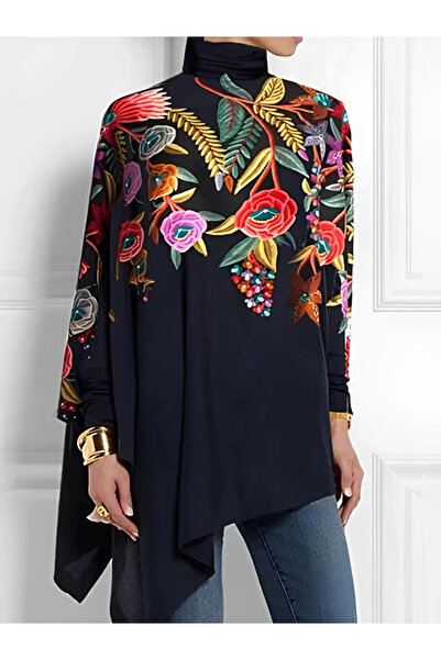 Moda Ebrar Bluză micro cu mânecă lungă pentru femei, cu decupaj asimetric