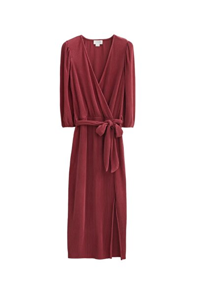 MAMAYAGA Γυναικείο φόρεμα με μανίκια τριών τετάρτων με διπλό στήθος με καμπύλο γιακά