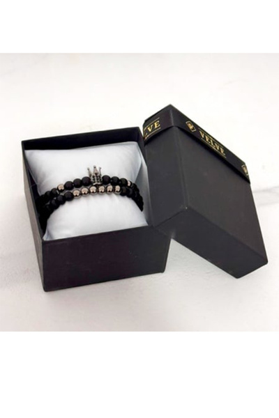 velve Βασιλικό σετ για άνδρες, δύο βραχιόλια με ημιπολύτιμες πέτρες και κρύστ...