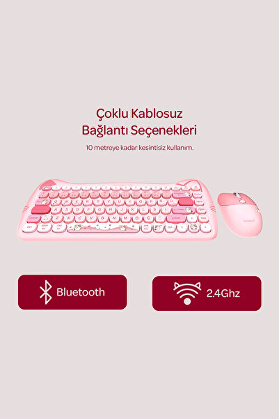 Everest Km-6285 Catty Mini Wireless-Bluetooth Kablosuz Ultra Sessiz Özel Tasarımlı Q Klavye Mouse Set Pembe