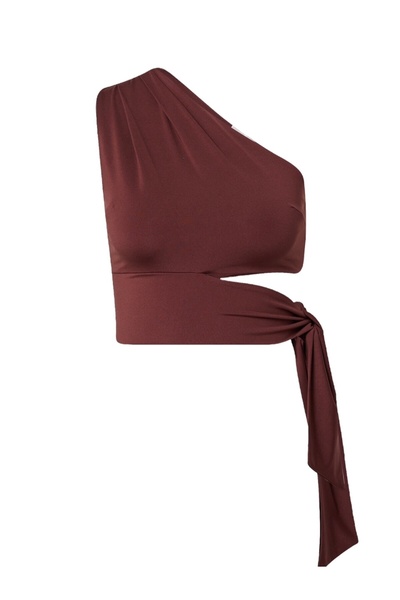 MAMAYAGA بلوزة نسائية ذات تفاصيل مربوطة على الخصر وأكمام واحدة مكشوفة الكتفين...