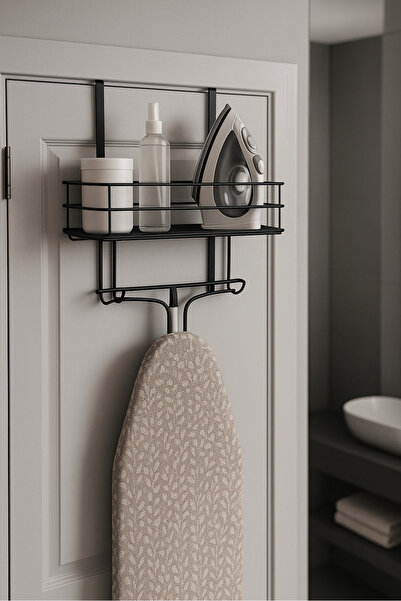 Risea Home Kapı Arkası Ütü ve Ütü Masası Düzenleyici Askılık Dayanıklı Raf Ütü ve Ütü Masası Askısı Organizer