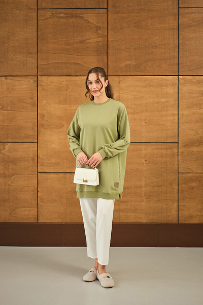 LOCCO Pistachio Green Loose Tunic - Women's Crest Detail