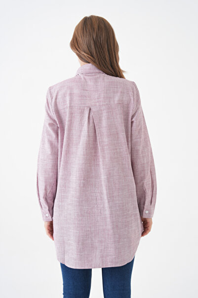 MAMAYAGA Women's Shirt Collar Buttoned Long Sleeve Tunic Oversized Casual Striped Curve Plus Size Suitable for Hijab Shirt