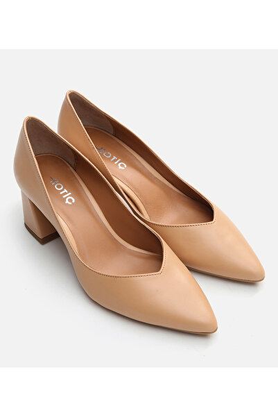 Hotiç Camel Genuine Leather - Women's Thick Heel