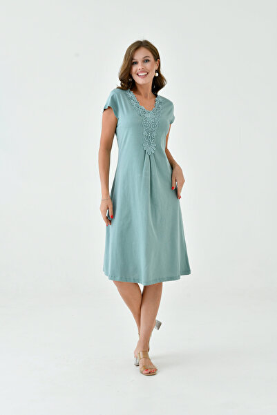 MAMAYAGA Γυναικείο νυχτικό φόρεμα με γιακά με κορδόνι σε γραμμή Α με μισό μανίκι βισκόζη καθημερινά Midi μήκους Plus Size