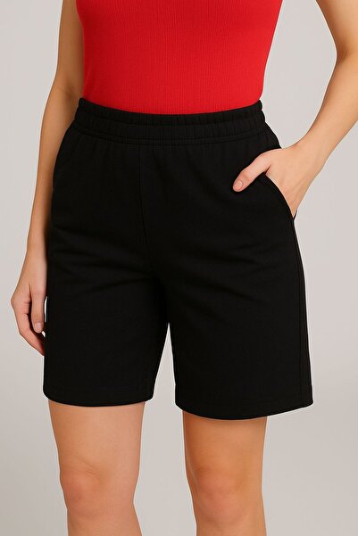MAMAYAGA Kadın Beli Lastikli Yüksek Bel İki Cepli Şehir Boy Yazlık Şort