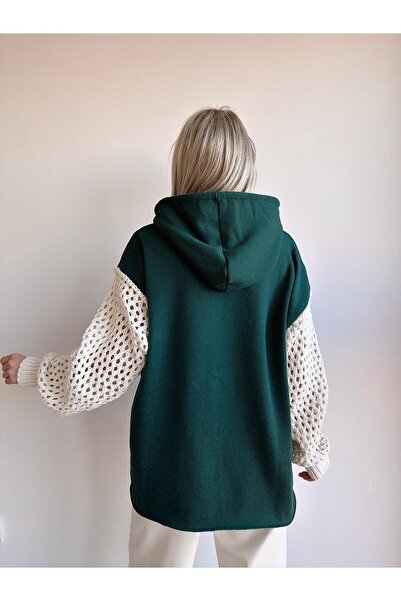 MAMAYAGA Γυναικεία Πλεκτά Μανίκια Oversize Curve Σχέδιο Σμαραγδένιο Πράσινο Φούτερ