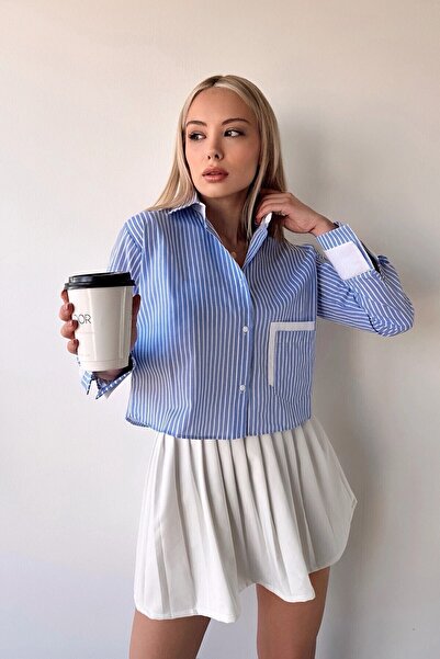 MAMAYAGA Жіночий спеціальний дизайн Лінійний гарні Кроп-топ з довгими рукавами та подвійними манжетами Коротка сорочка