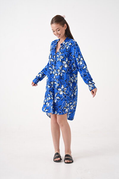 MAMAYAGA Жіноча сорочка з коміром, великий розмір, з візерунком, довга, з довгими рукавами, сукня-сорочка