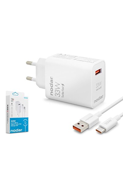 NODAR ND1006 Type-C Hızlı Şarj Seti 33W USB Adaptörlü - Beyaz