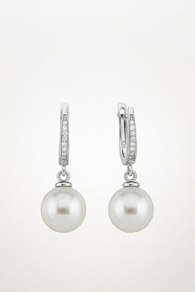 bymissmücevherat 925 Ayar Gümüş İnci Küpe | 10 mm Yuvarlak Sallantılı