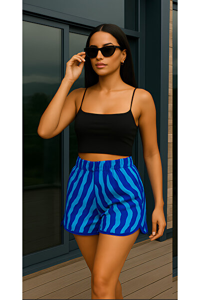 MAMAYAGA Kadın Yüksek Bel Beli Lastikli Desenli Etek Görünümlü Spor Şık Şort