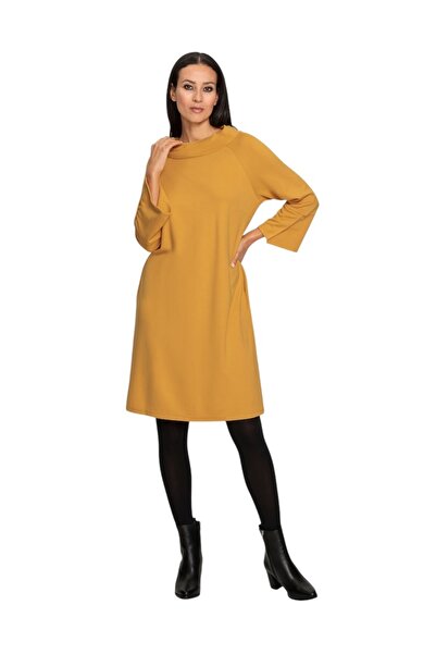 MAMAYAGA Γυναικείο γιακά με τριών τετάρτων μανίκι ίσιο κομμένο αθλητικό κομψό φόρεμα βισκόζης