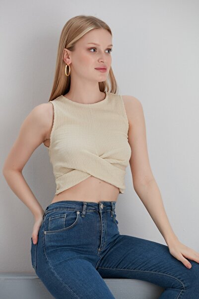 MAMAYAGA Жіночий безрукавний спортивний блуз із зав'язкою спереду та видовжен...