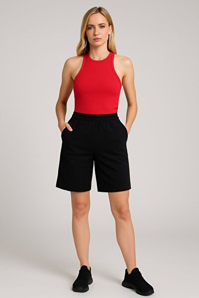 MAMAYAGA Kadın Beli Lastikli Yüksek Bel İki Cepli Şehir Boy Yazlık Şort