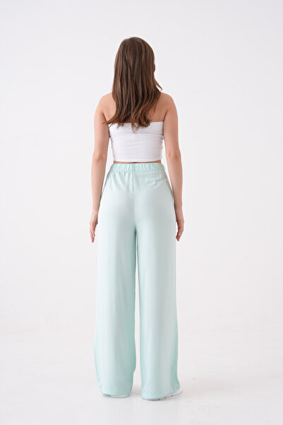 MAMAYAGA Women's High Waist Belted 100% Viscose Cotton Wide Leg Stylish Casual Plus Size Curve Pants