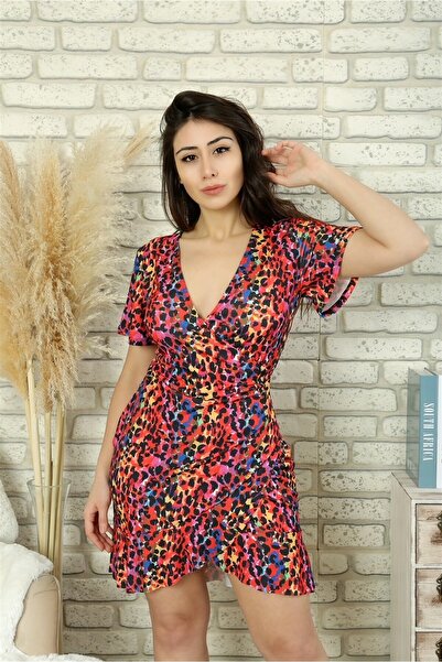 MAMAYAGA Γυναικείο Μίνι Φόρεμα με Μικτό Χρώμα με Διπλό Στήθος