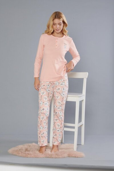 DOWRY Women's Cotton Cute Pattern Long Sleeve Winter Pajamas Set 09-276