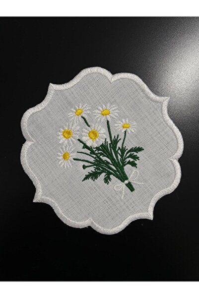 ELFİDA Decorative Cocktail Coffee Side Serving Napkin Embroidered Napkin Tea Plate Placemat Daisy Bunch 6 Pieces