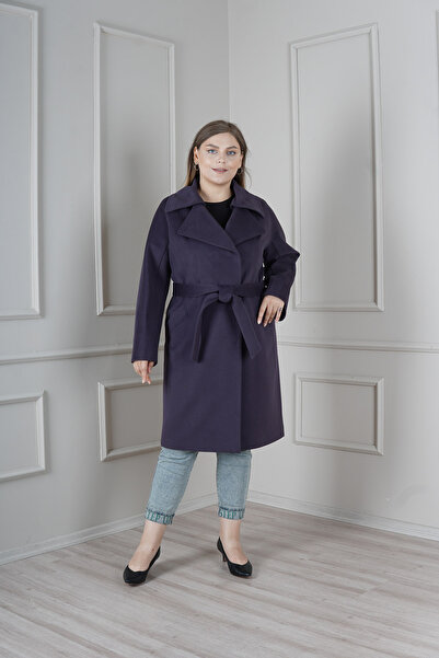 KENT Uzun Kaşe Mürdüm Slim Fit Kaban Şık Yaka Detaylı