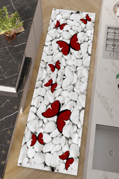 HalıOnline Dijital Baskılı Makinede Yıkanabilir Antialerjik Kaymaz Leke Tutmaz Salon Mutfak Halısı ve Yolluk