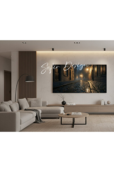 Safir Design Gece Manzarası Kanvas Tablo, Şehir Manzarası Tablo, Yağmurlu Gece Tablosu