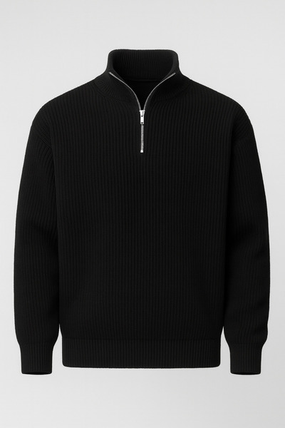 Valiberta Nolan Oversize Селонік В'язаний Півзастібка Чоловічий Трикотажний Светр - Чорний