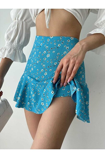 Jeevee Çiçek Desenli Mini Şort Etek