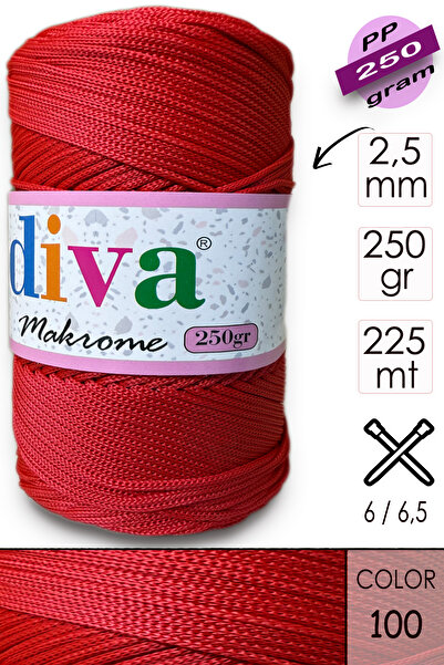 Diva İplik Поліп Макроме 250 ГР 100 Яскраво-червоний