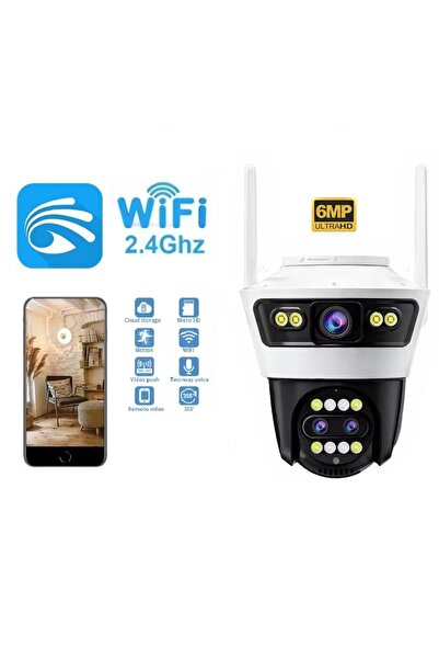 Enshall 6MP 6K ULTRA HD 3 Lensli 8XZOOM Dış Mekan Gece Görüşlü Akıllı Ip Güvenlik Kamerası