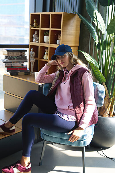 bilcee Women's Powder Hooded Kangaroo Pocket Cotton Sports Plain Sweatshirt 8785