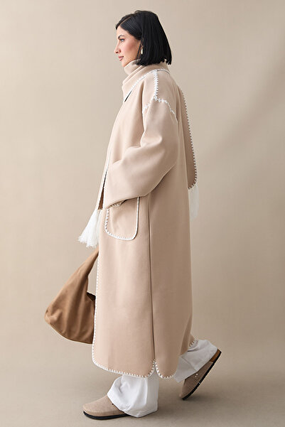 InStyle Довгий жакет світло-бежевий з кишенями для шарфів