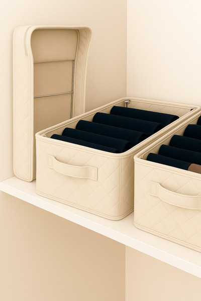 SER&YAT Shelf Organizer 30 cm - Cream Interlining Fabric |   1 Piece |   Foldable Clothing Organizer with Steel Support