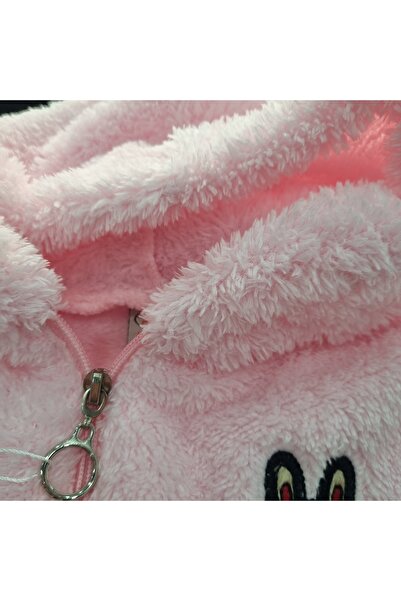 Uğur bebe Labubu Patterned Girls' Wellsoft Plush Hooded Cardigan with Pockets – Soft and Warm