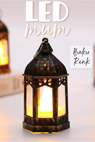 NUBLADO Led Mum Retro Sokak Lambası Tip Dumansız Pilli Alevli Dekoratif Yapay Mum Işıldak Bakır 1036-5