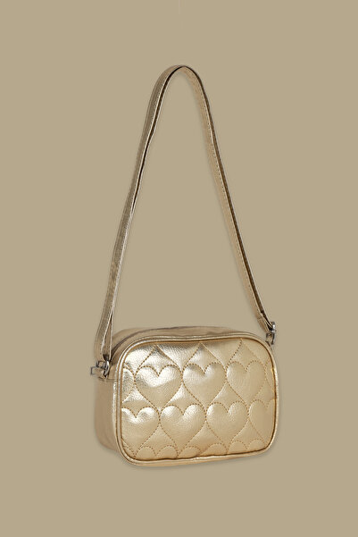 ICONE BAG Gold Icone Children's Shoulder Bag - Heart Quilted Detail