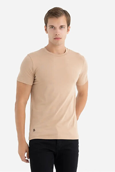 BAFK AL Erkek Kahverengi Bisiklet Yaka Basic Tişört