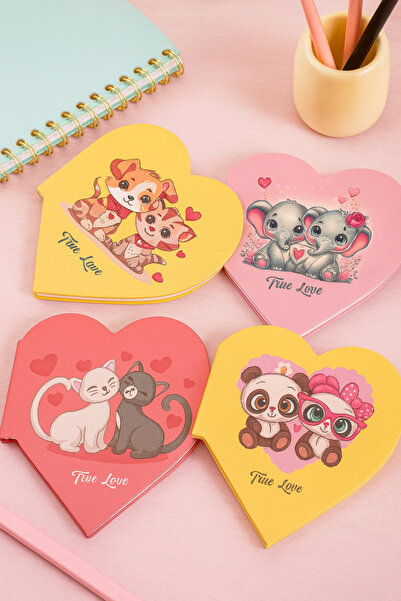 NaSaDAN Kalp Şekilli Not Defteri 24 Yaprak - Karışık Sevimli Desenler (Tekli)