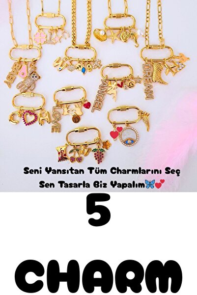 WONDER TOUCH Ataç Kişiye Özel Çoklu Charm Kolye,Kalp,Harf,Nazar,Yıldız,İnci C...