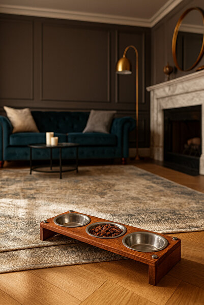 Okay Paslanmaz Çelik Kaselerle Şık Ahşap Stand – Kedi & Köpek Mama & Su Kabı