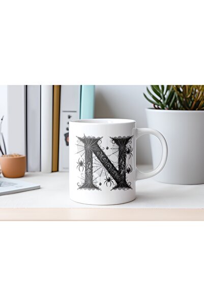 Beramussa كوب بتصميم حرف N على شكل عنكبوت وشبكات عنكبوت - هدية خاصة للهالوين