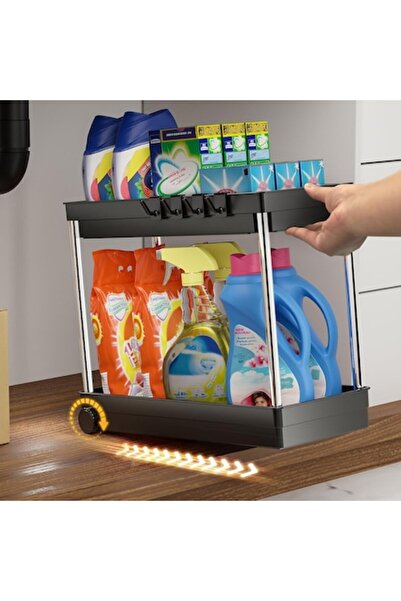 Cicilyna Organizator sub chiuvetă, suport din oțel cu roți, negru,