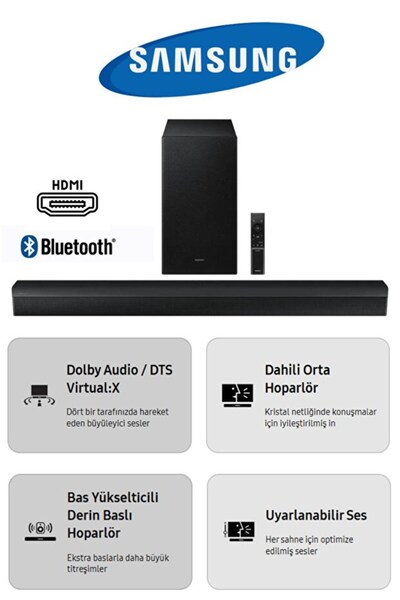 Samsung SoundBar Ev Sinema Sistemi 2.1 Kanal, Bluetooth® TV bağlantısı, Uyarl...