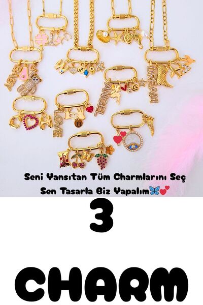 WONDER TOUCH Ataç Kişiye Özel Çoklu Charm Kolye,Kalp,Harf,Nazar,Yıldız,İnci C...