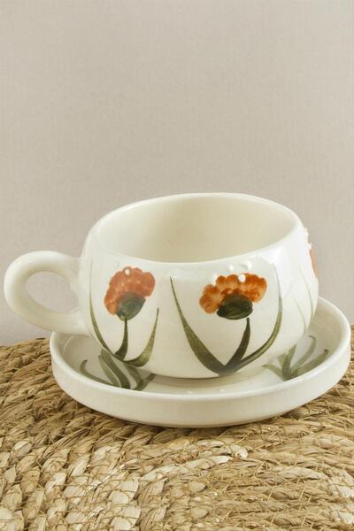 TakÇalıştır Flower Patterned Ceramic Plate Mug