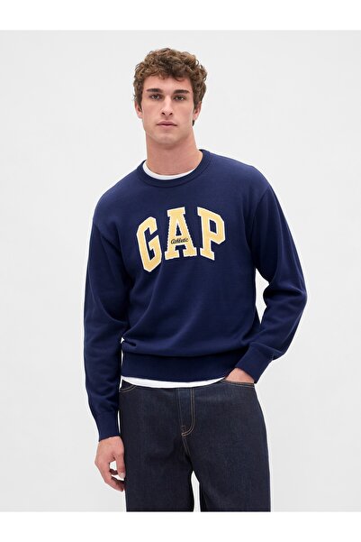 GAP Erkek Lacivert Relaxed Logo Intarsia Sweat