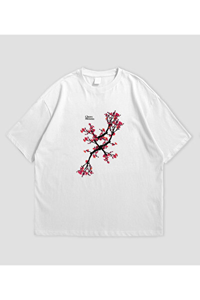 SVART WEAR تي شيرت كبير الحجم مطبوع عليه زهرة الكرز