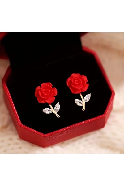 by Natalie Yeni kırmızı gül küpe zarif ve şık küpe kadın küpe Avrupa tarzında